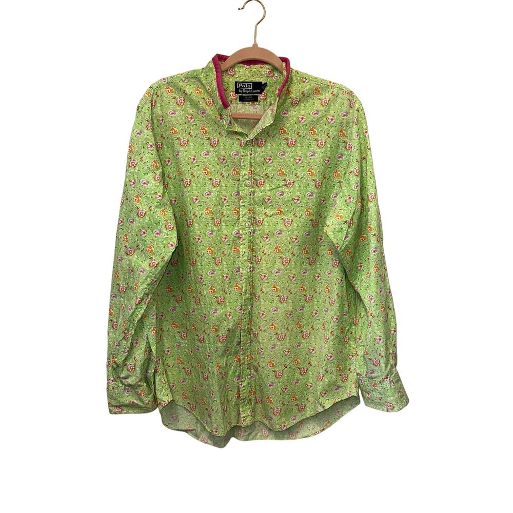 Vintage Polo Ralph Lauren Floral Button Down Shirt Classic Fit Large‎ Green